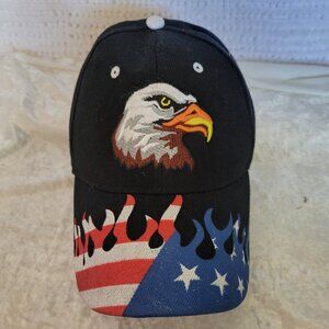 Men s Baseball Trucker Hat Embroidered Eagle Flag Flames USA Patriotic OSFA EUC